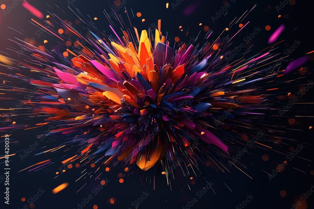 Poster a vivid explosion of color and light, creating an abstract, dynamic composition that captivates and 