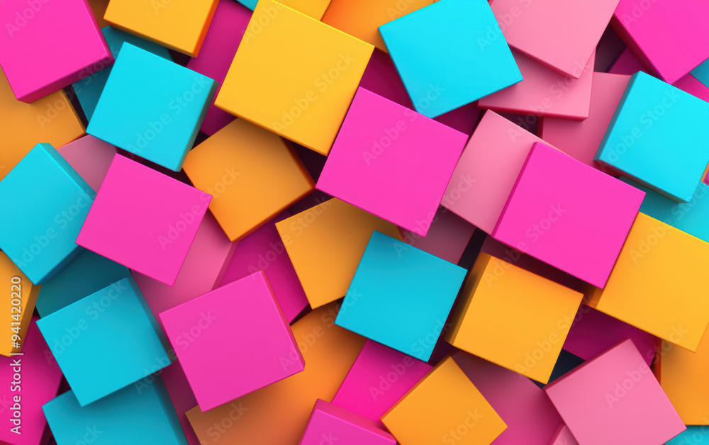 Aufkleber vibrant and colorful cubes scattered randomly creating a playful and energetic abstract background. 