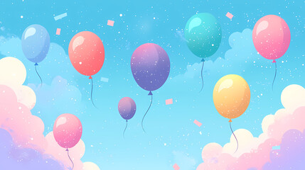 Colorful Balloons Floating in a Dreamy Sky