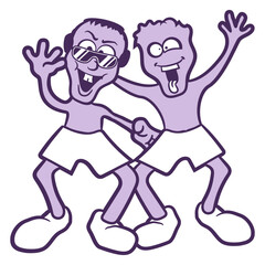 2 Waving Guys Men Crew Friends Two Team Music DJ Headphone Sunglasses Party Night Dancing Clubber Raver Comic Humor Cartoon Cool Fun Sound Disco Club Festival Band Concert Techno Raving Discothek Love