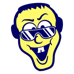Guy Head Laughing Happy Cheeky Face Music DJ Headphone Sunglasses Party Night Dancing Clubber Raver Comic Humor Cartoon Cool Fun Sound Disco Club Festival Band Concert Techno Raving Discothek Love