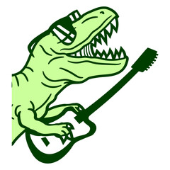 Dinosaur T. Rex Dino Guitar Playing Music DJ Headphone Sunglasses Party Night Dancing Clubber Raver Comic Humor Cartoon Cool Fun Sound Disco Club Festival Band Concert Techno Raving Discothek Love