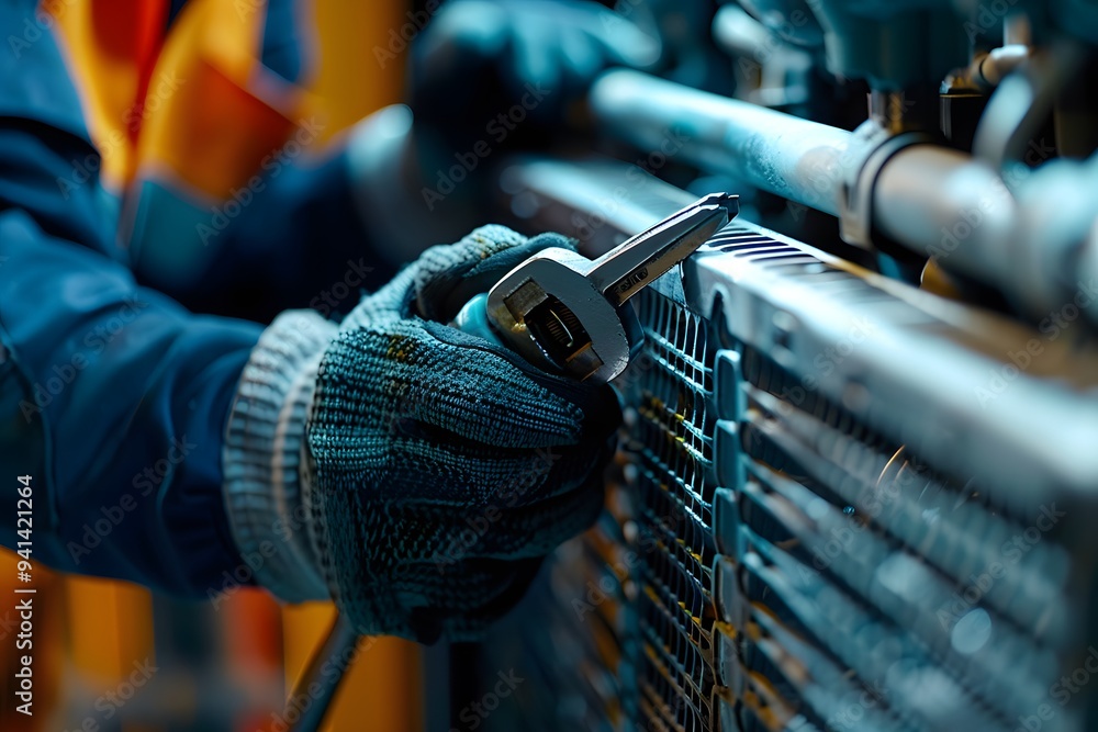 Poster precision measurement in industrial settings: a close-up of a worker using a caliper