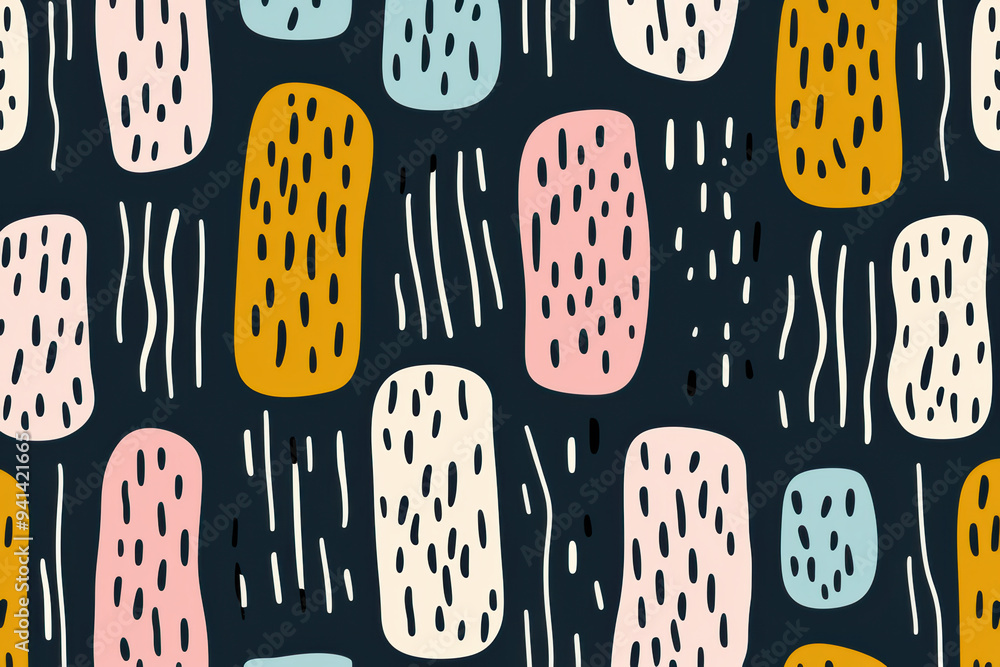 Aufkleber colorful abstract pattern with geometric shapes and lines on a dark background, perfect for contempo