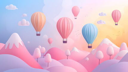 Hot Air Balloons Floating Above a Dreamy Landscape