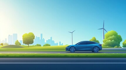 Electric vehicles on modern highways, urban landscape, clean energy, national progress, sustainable transportation