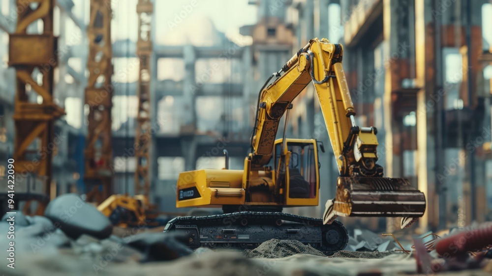 Poster highlight the environmental benefits of construction robots reducing waste and optimizing resource u