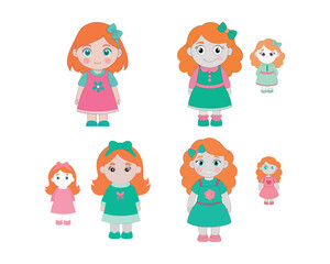 a set of cute girl cartoon vector. 