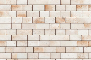White brick wall with brownish textures, arranged in an even pattern, perfect for backgrounds, construction themes, and architectural designs.