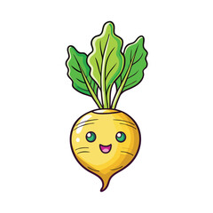 Turnip Cartoon-Style Line Art Vector on White Background &ndash; PNG Vector Format