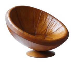 A distinctive leather armchair showcases contemporary design against a white backdrop