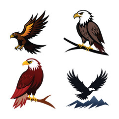Set of silhouette eagle vector illustrations.