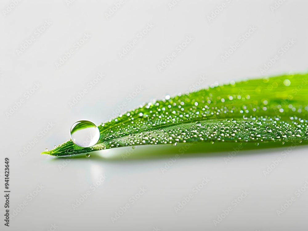 Aufkleber macro shot of dewdrop on leaf capturing intricate patterns and reflections on white background
