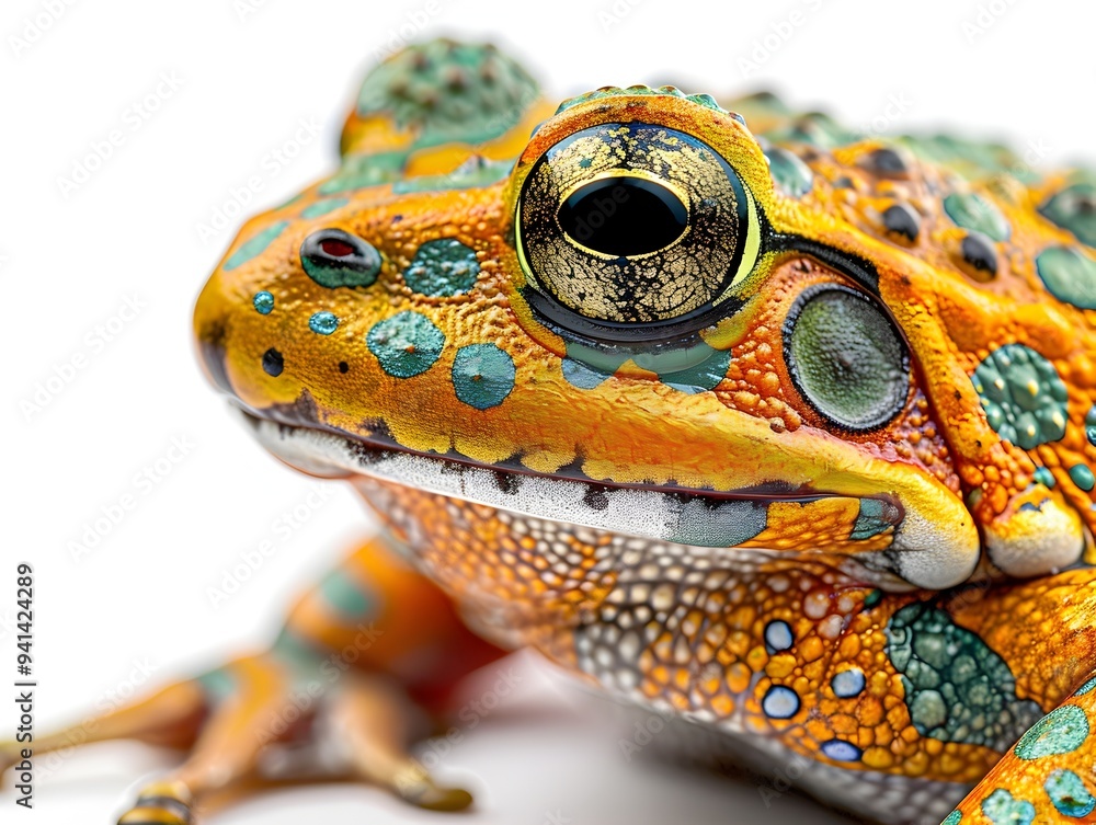 Poster Vibrant Frog Skin Closeup Displaying Textured Patterns and Brilliant Colors