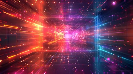 Fototapeta premium Vibrant Cosmic Energy Rays Emanating from Futuristic Digital Realm
