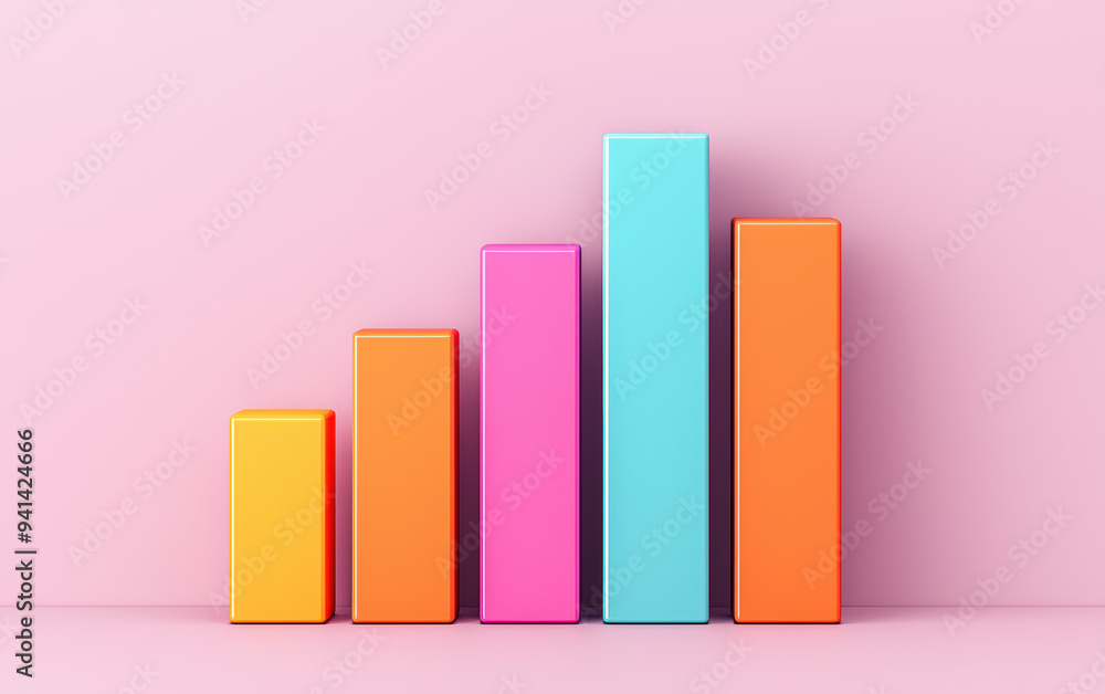 Poster colorful bar graph on a pink background representing data analysis and business growth. vibrant and 