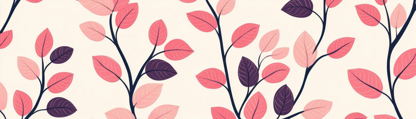 Obraz premium pattern with stylized leaves in shades of pink and purple on a light background. Ideal for textiles, wallpapers, and design backgrounds.