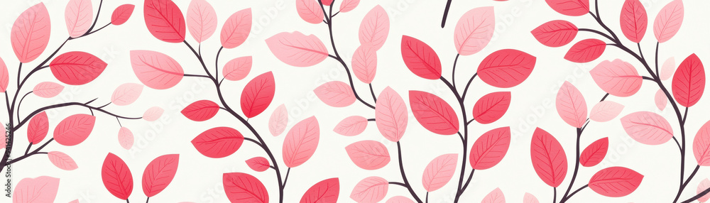 Aufkleber pattern of pink and red leaves on branches, creating a delicate, nature-inspired background perfect 