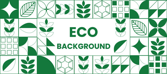 fresh green natural leaf line geometric background pattern. eco themed banner design template