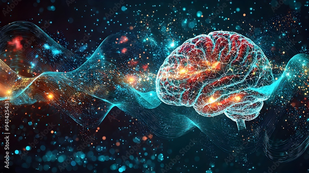 Aufkleber abstract neural network of sound perception and cognitive connections