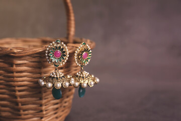 Indian Traditional Gold Earrings with white pearls	
