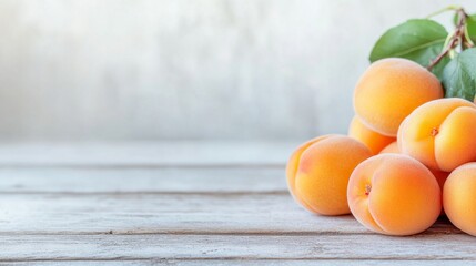 Apricot Arrangement on Rustic Wood, vibrant apricots artfully arranged on a weathered wooden surface, minimalist backdrop enhances the fruit's natural beauty, inviting simplicity and freshness