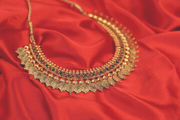 Indian traditional Lakshmi Kasu Mala or Coin gold 
 necklace