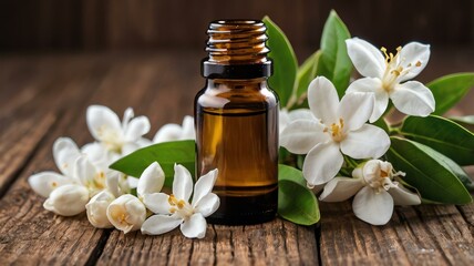 a small bottle of jasmine essential oil isolated background