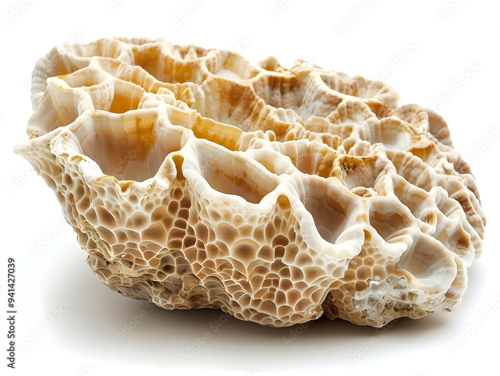 Poster intricate coral specimen showcasing its captivating patterns and textures on a clean white backgroun