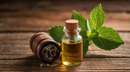 a small bottle of patchouli essential oil isolated background