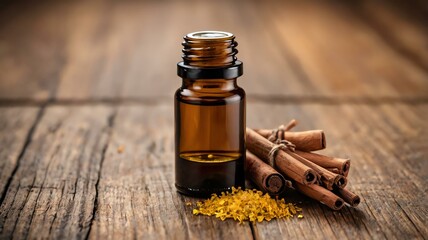 a small bottle of sandalwood essential oil isolated background