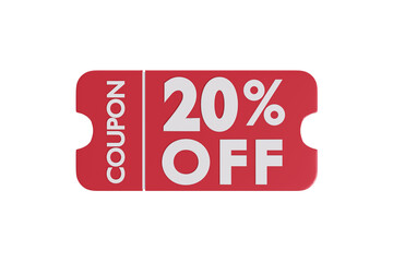 Coupon 20% off discount isolated on white for advertisement, Red coupon Loop animation on green screen, Sale promotion