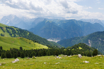 Fototapeta na wymiar Val di Fassa seen from Sassolungo - Italy