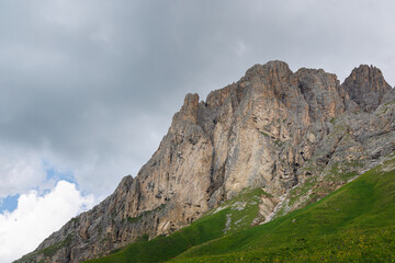 Details of Sassolungo viewed from Alta Via Federico Augusto path - Val di Fassa - Italy