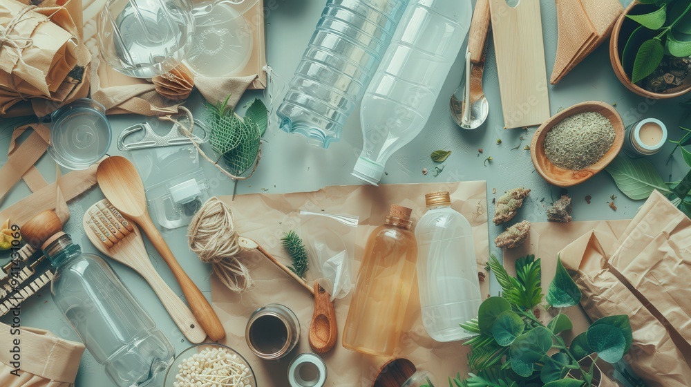 Poster join the movement to protect the environment by reducing plastic use and opting for reusable items i