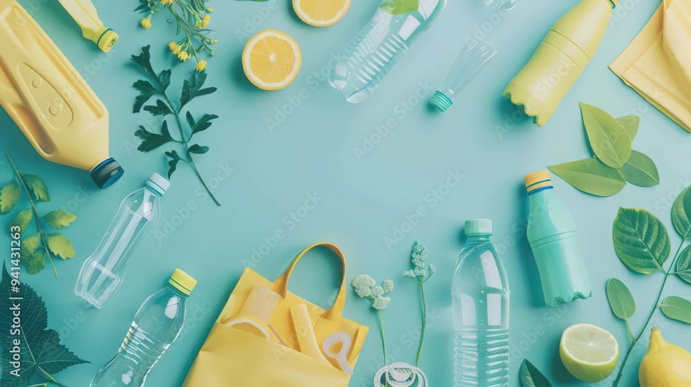 Poster join the movement to protect the environment by reducing plastic use and opting for reusable items i
