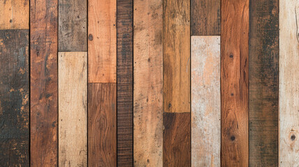 Rustic wooden planks arranged in a textured, multicolored pattern. Ideal for backgrounds, designs, and artistic projects. Displaying natural wood surfaces.