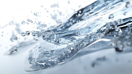 CG Abstract Liquid Splash: A dynamic, CG-rendered splash of liquid, frozen in time, with droplets suspended on a white background.
