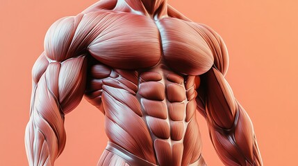 Sculpted Abdominal Muscles: Perfect Symmetry and Definition on Coral Gradient Background