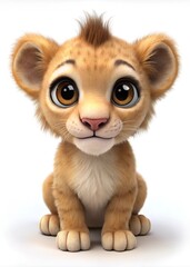 
cute lion cub, 3d render, on a white background
