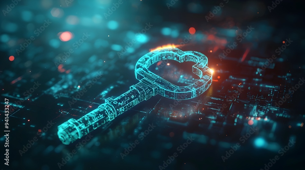 Aufkleber futuristic holographic key floating in digital space symbolizing technological access and innovation
