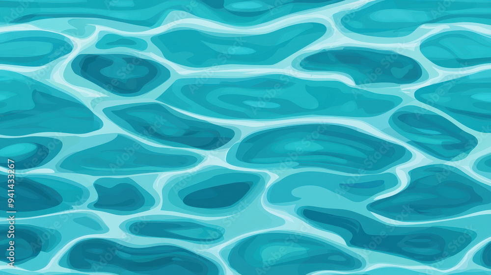 Poster illustrative image of clear blue water with abstract wave patterns, creating a vibrant and calming e