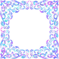A delicate decorative frame with soft, iridescent patterns in shades of pink, purple, and white, set against a clean white background. The graceful design is ideal for elegant, feminine projects.