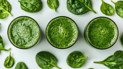 A green smoothie, rich with spinach leaves, offers a nutritious, vibrant start to the day.
