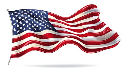 Obraz premium An American flag, isolated on a white background, waves in tribute to the nation it represents.