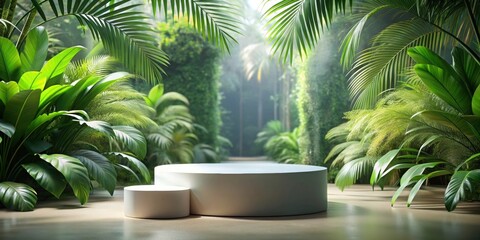 Fototapeta premium Product podium on a tropical nature background , podium, product display, tropical, nature, background, marketing, showcase
