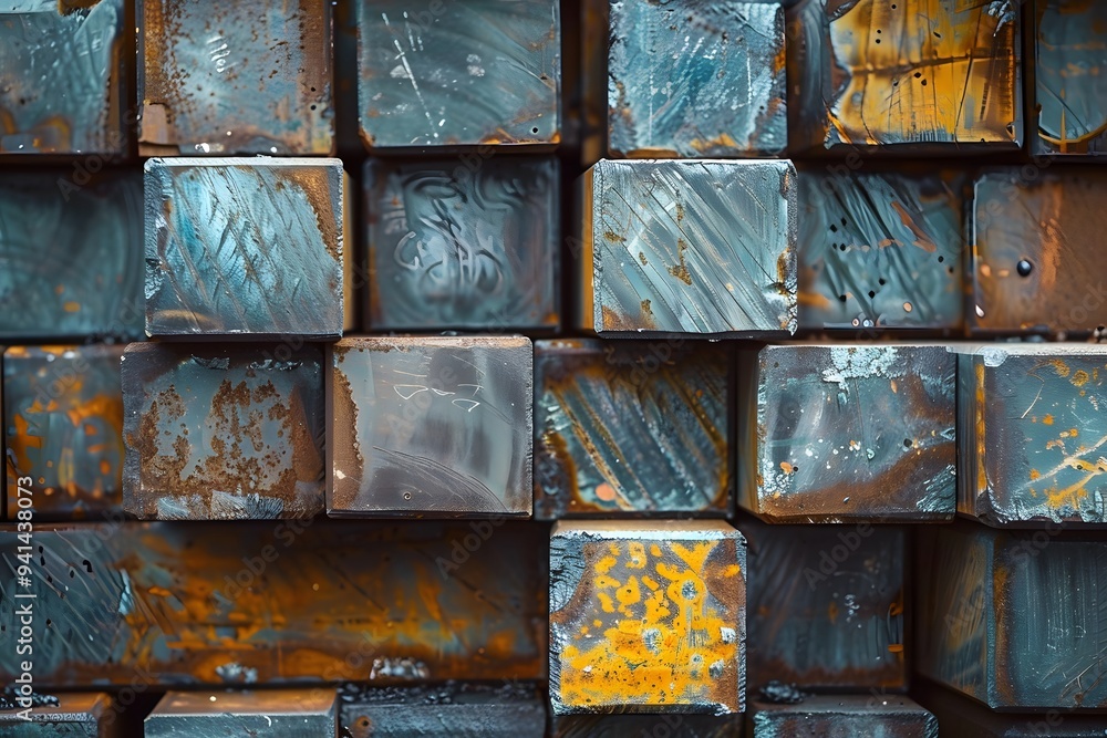 Aufkleber textured metal blocks with rust and patina patterns