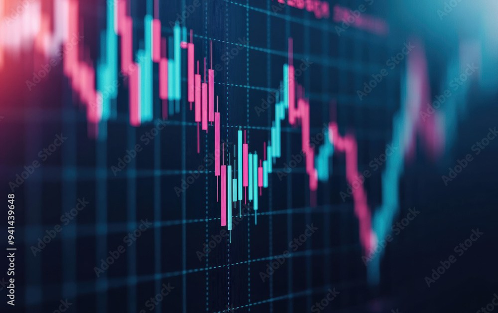 Poster abstract financial graph showing market trends and data analysis with a colorful candlestick design 
