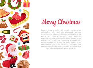 Merry Christmas and New Year Banner Design with Object Vector Template