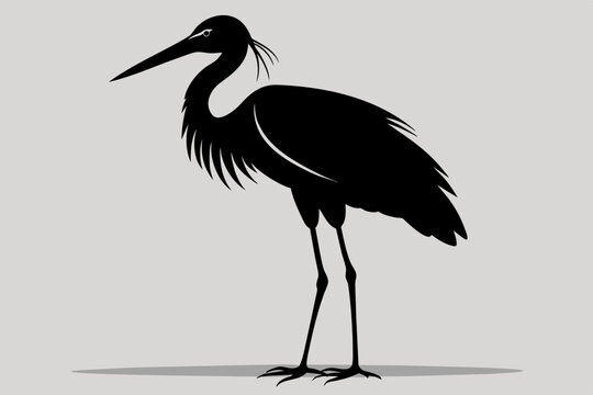 recommend clip art: Cute bird stork silhouette black color vector art illustration